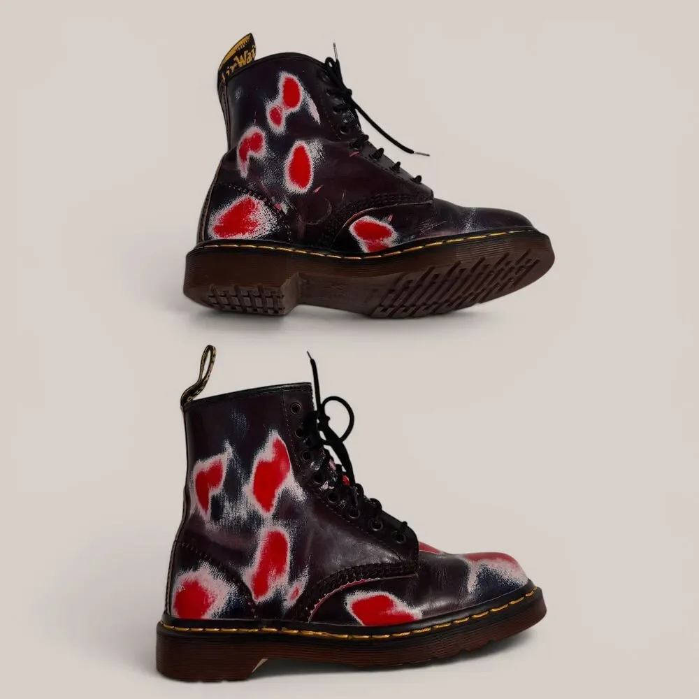 Dr. Martens 1460 8 Eye Boots UK6 US 8 Women Red Blue Rub Off Leather Punk